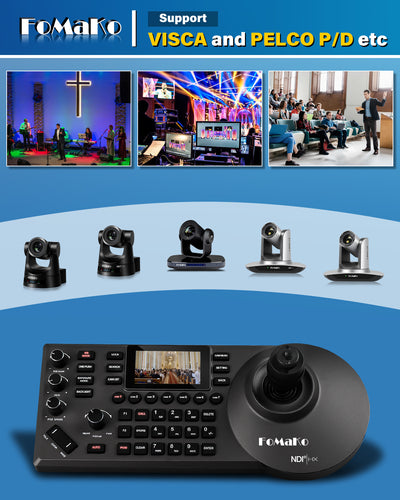 FoMaKo KC608 Pro NDI PTZ Camera Controller PoE Powered, Built-in LCD Preview, 4D Precision Joystick, NDI Technology