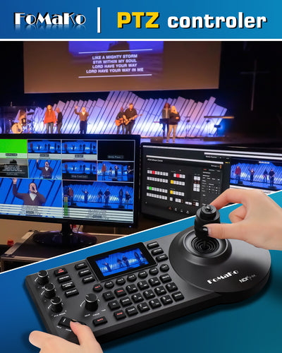 FoMaKo KC608 Pro NDI PTZ Camera Controller PoE Powered, Built-in LCD Preview, 4D Precision Joystick, NDI Technology