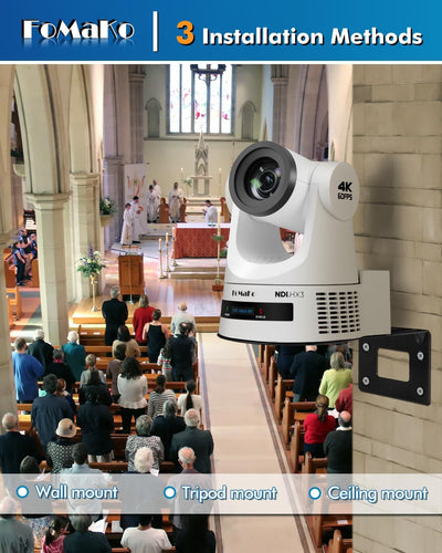 FoMaKo K600NW 4K 60fps NDI PTZ Camera, NDI|HX3 4K 60fps Output,20X Optical Zoom,Gen 3 AI Auto-Tracking, 3G-SDI HDMI NDI USB PoE, for Church Worship & Live Streaming, White