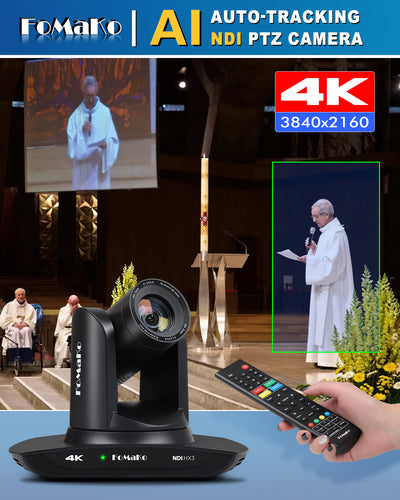 FoMaKo K30NS 4K 30x Optical Zoom PTZ Camera with NDI 6 & NDI HX3, AI Auto-Tracking Gen 3, 3G-SDI/LAN/USB3.0/HDMI – Professional Live Streaming Camera for Church, Worship, Education & Conference