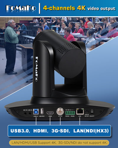 FoMaKo K30NS 4K 30x Optical Zoom PTZ Camera with NDI 6 & NDI HX3, AI Auto-Tracking Gen 3, 3G-SDI/LAN/USB3.0/HDMI – Professional Live Streaming Camera for Church, Worship, Education & Conference