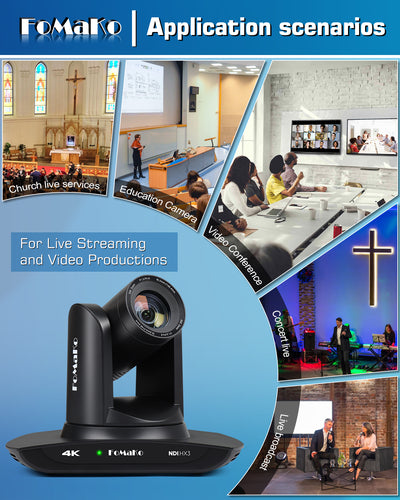 FoMaKo K30NS 4K 30x Optical Zoom PTZ Camera with NDI 6 & NDI HX3, AI Auto-Tracking Gen 3, 3G-SDI/LAN/USB3.0/HDMI – Professional Live Streaming Camera for Church, Worship, Education & Conference