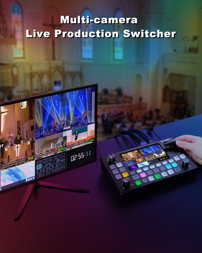 FoMaKo 5.5 Inch FHD LCD Screen 4-Channel HDMI Live Streaming Switcher 1080p 60FPS USB Video Recording USB3.0 HDMI Video Switcher KC601 Pro