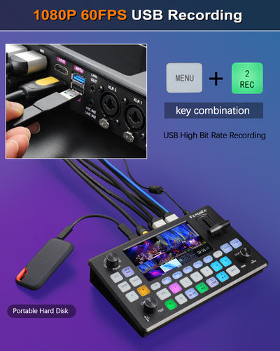 FoMaKo 5.5 Inch FHD LCD Screen 4-Channel HDMI Live Streaming Switcher 1080p 60FPS USB Video Recording USB3.0 HDMI Video Switcher KC601 Pro