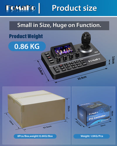 FoMaKo NDI PTZ Camera Controller, LCD Preview, NDI PTZ Controller Keyboard with 4D Joystick, for Church Worship Education Conference Events (NDI License Included) KC606N NDI Controller