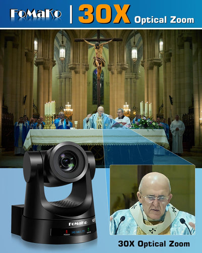 FoMaKo KN30A Pro NDI PTZ Camera,30X Optical Zoom, AI Auto-Tracking Gen 3, HDMI PTZ Camera for Church Worship Live Services Education Events PoE(Official NDI 6 & NDI HX3 Certified)