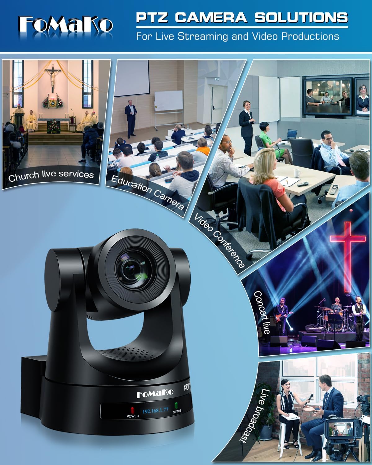FoMaKo KN30A Pro NDI PTZ Camera,30X Optical Zoom, AI Auto-Tracking Gen 3, HDMI PTZ Camera for Church Worship Live Services Education Events PoE(Official NDI 6 & NDI HX3 Certified)