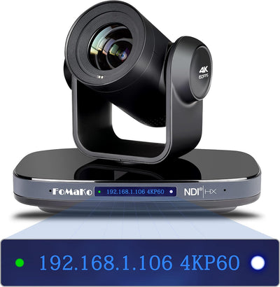 FoMaKo K820N 60FPS 4K NDI PTZ Camera, 20X Optical Zoom, Supports NDI 4K 60fps, 4KP60 AI Auto-Tracking, 1/1.8 UHD CMOS 8.42MP, USB 3.0 3G-SDI HDMI, for Church, Worship, Education, Events